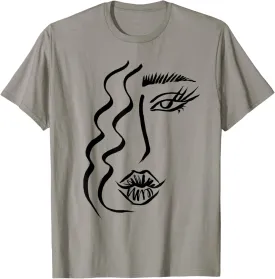 Abstract Line Art Drawing Sketch Portrait Face Eye Lips Hair T-Shirt