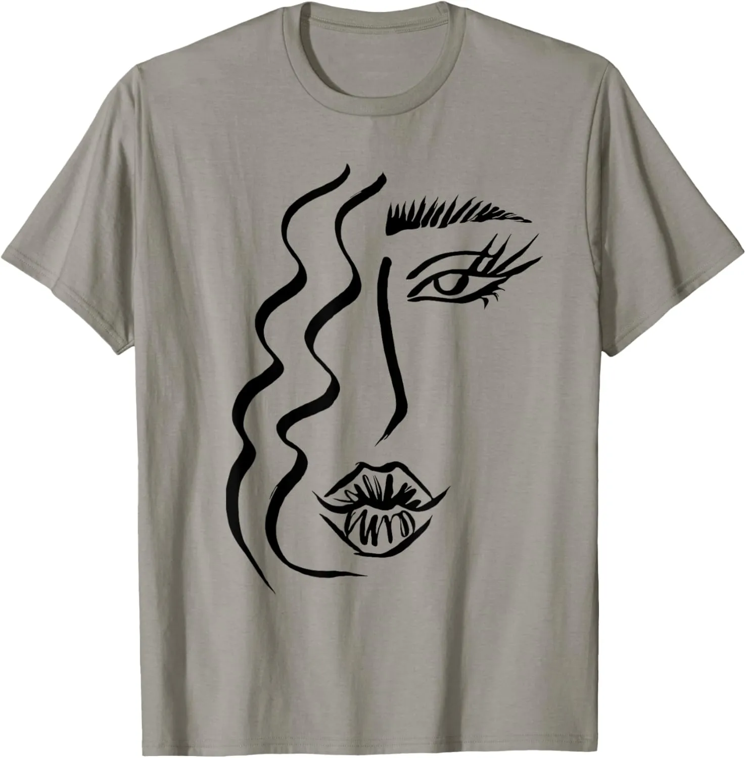 Abstract Line Art Drawing Sketch Portrait Face Eye Lips Hair T-Shirt