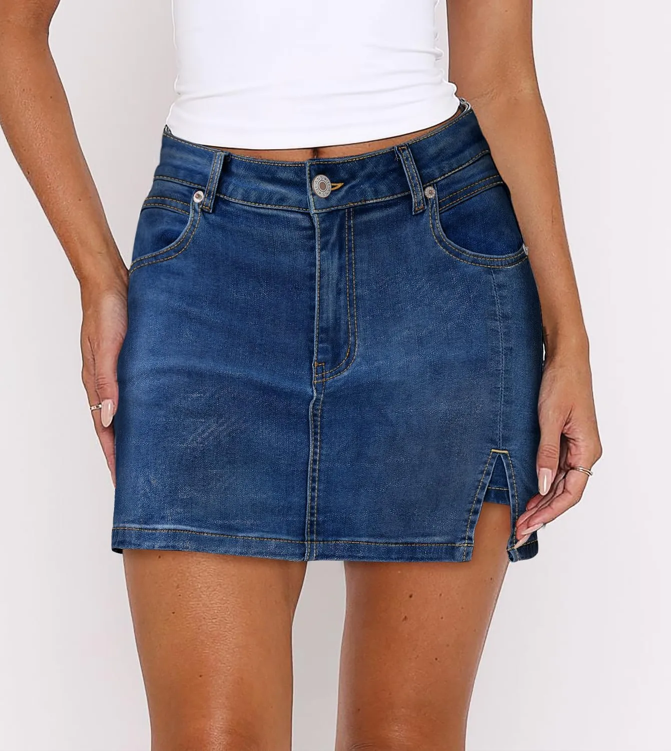 Angerella Skorts Skirts for Women Denim Mini Skirt High Waisted Jean Shorts Stretchy Denim Skirts