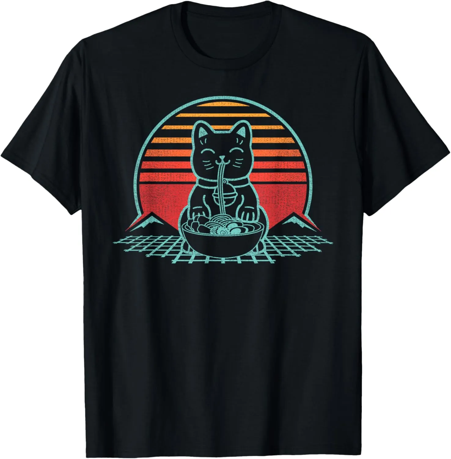 Anime Ramen Cat Retro Japanese Noodles Aesthetic Kawaii Gift T-Shirt