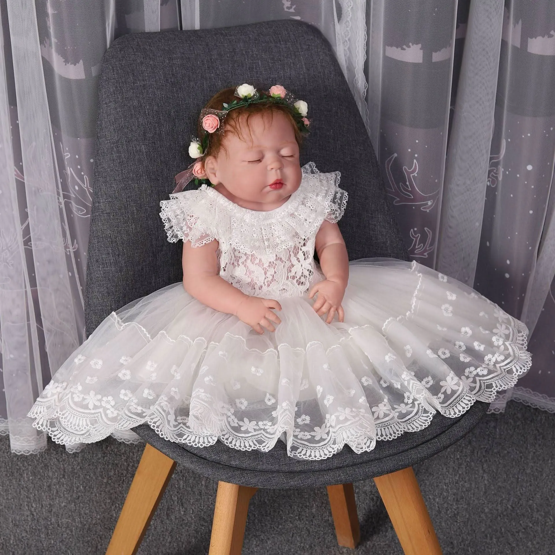 Baby Dress White Elegant Mesh Evening Dress Cute Baby Girl 3-24 Months Birthday Party Baptismal Princess Dress