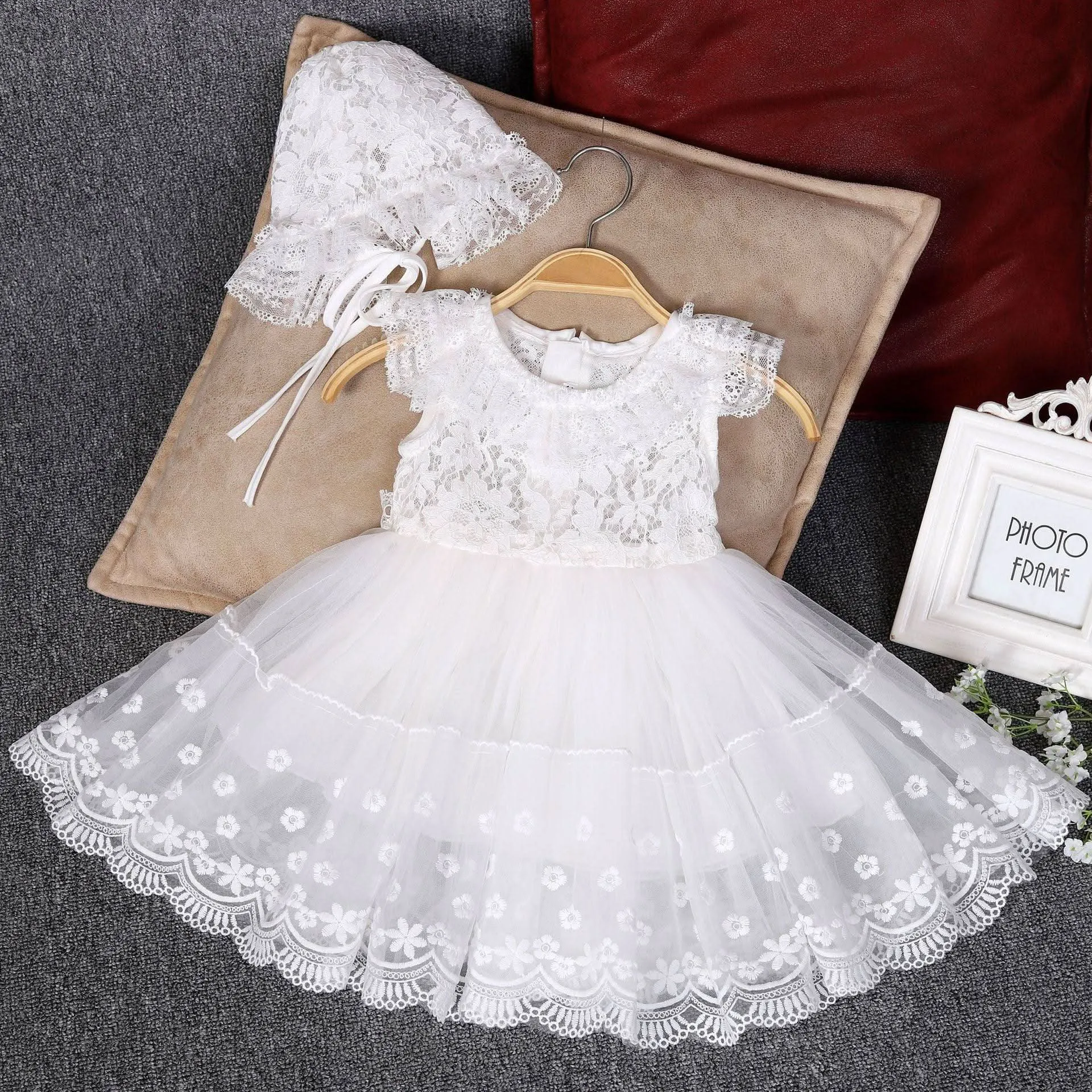 Baby Dress White Elegant Mesh Evening Dress Cute Baby Girl 3-24 Months Birthday Party Baptismal Princess Dress