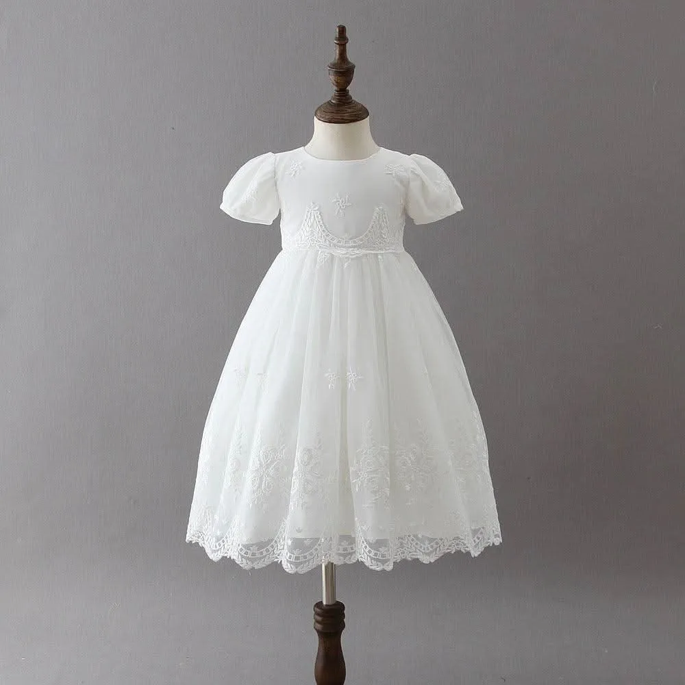 Children's Dress Embroidered Lace Elegant Short Sleeve Girl Princess Dress Birthday Party Ceremony Evening Dress