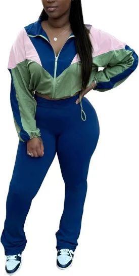 cu4eve Fall Two Piece Sets For Women 2024 Work Out Sets Gym Zip Up Cropped Jacket And Yoga Sweat Pants Track Suits