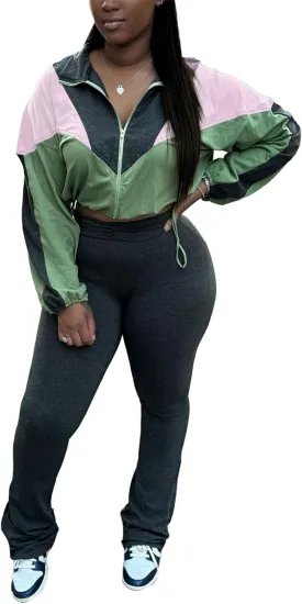 cu4eve Fall Two Piece Sets For Women 2024 Work Out Sets Gym Zip Up Cropped Jacket And Yoga Sweat Pants Track Suits