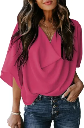 Dokotoo Womens Blouses and Tops Short Sleeve Chiffon Shirts and Tops