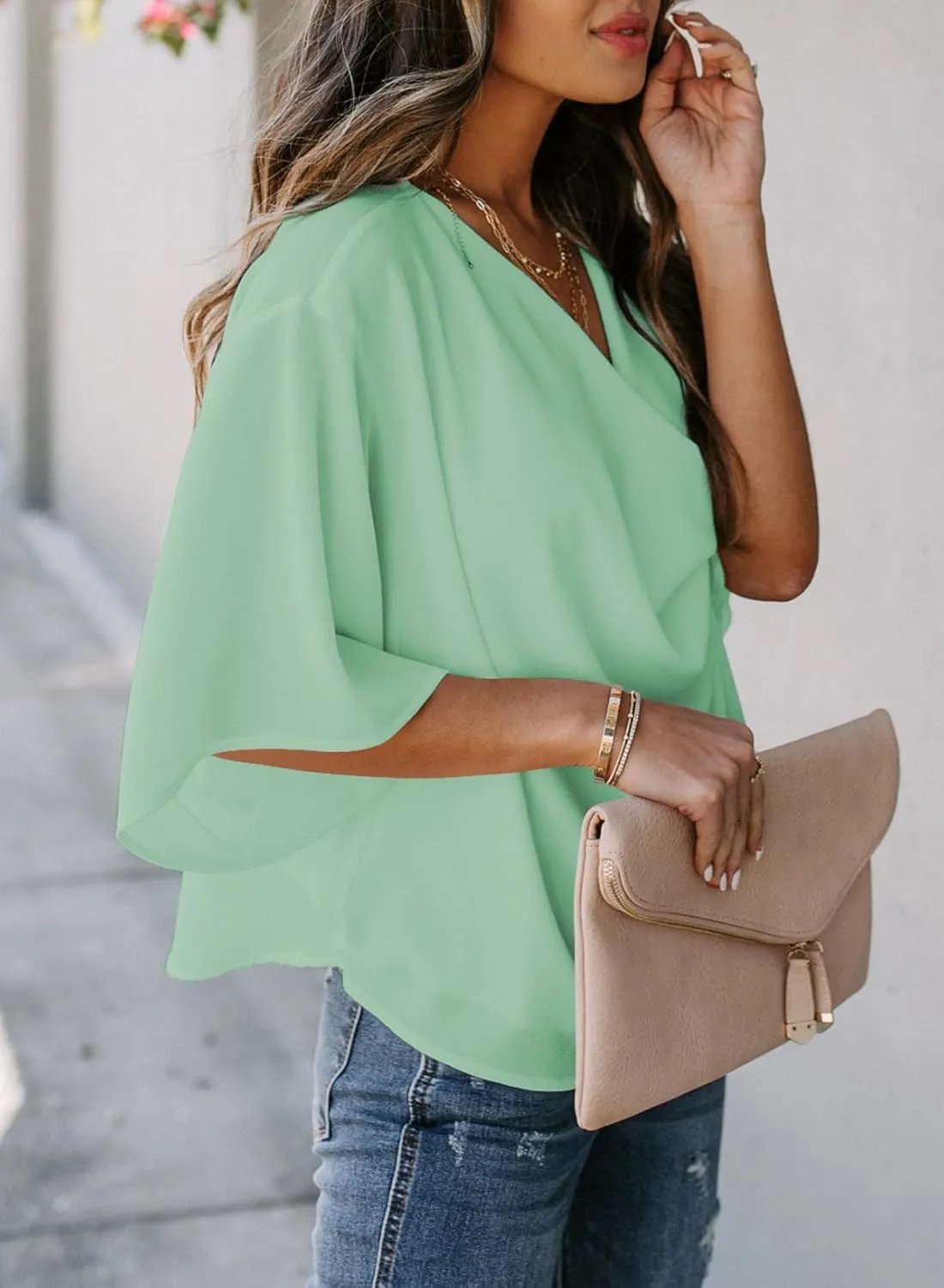 Dokotoo Womens Blouses and Tops Short Sleeve Chiffon Shirts and Tops
