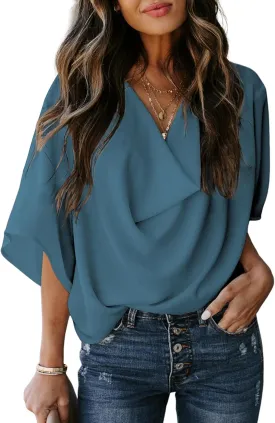 Dokotoo Womens Blouses and Tops Short Sleeve Chiffon Shirts and Tops