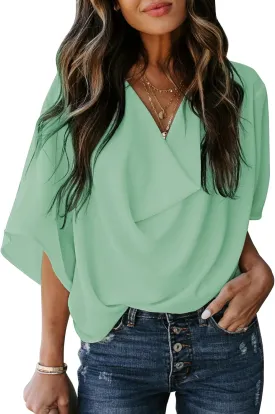 Dokotoo Womens Blouses and Tops Short Sleeve Chiffon Shirts and Tops