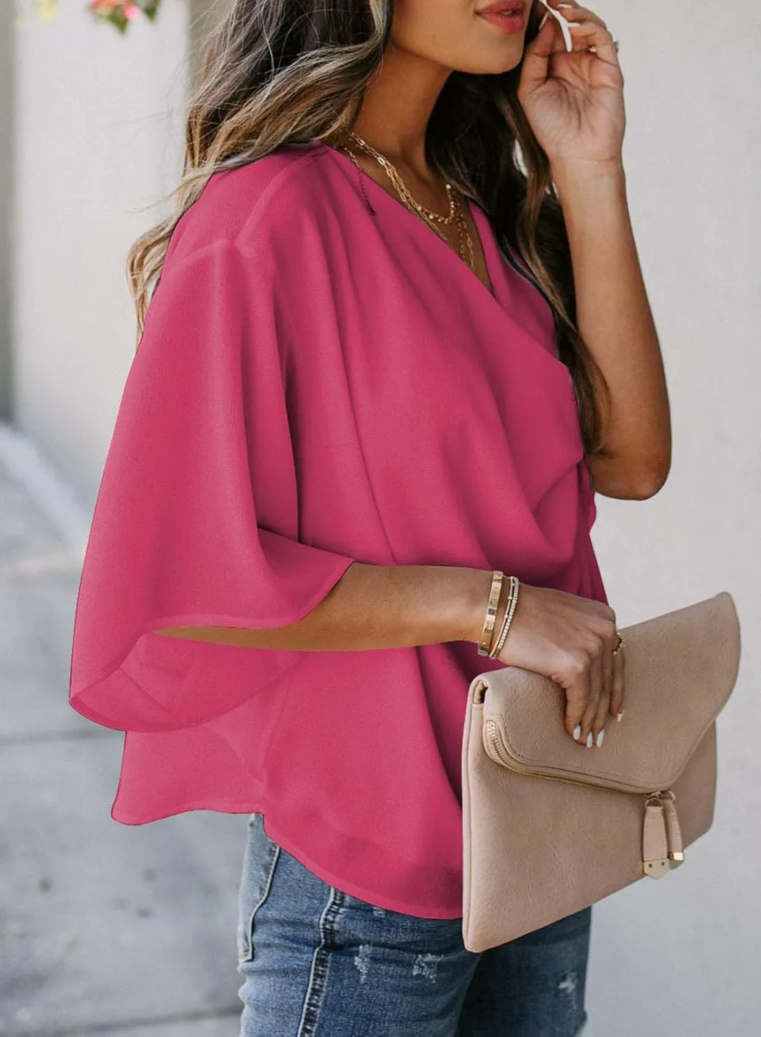 Dokotoo Womens Blouses and Tops Short Sleeve Chiffon Shirts and Tops