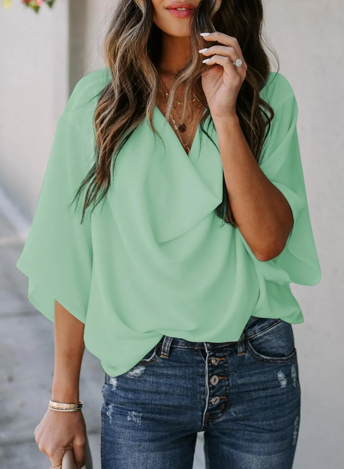 Dokotoo Womens Blouses and Tops Short Sleeve Chiffon Shirts and Tops