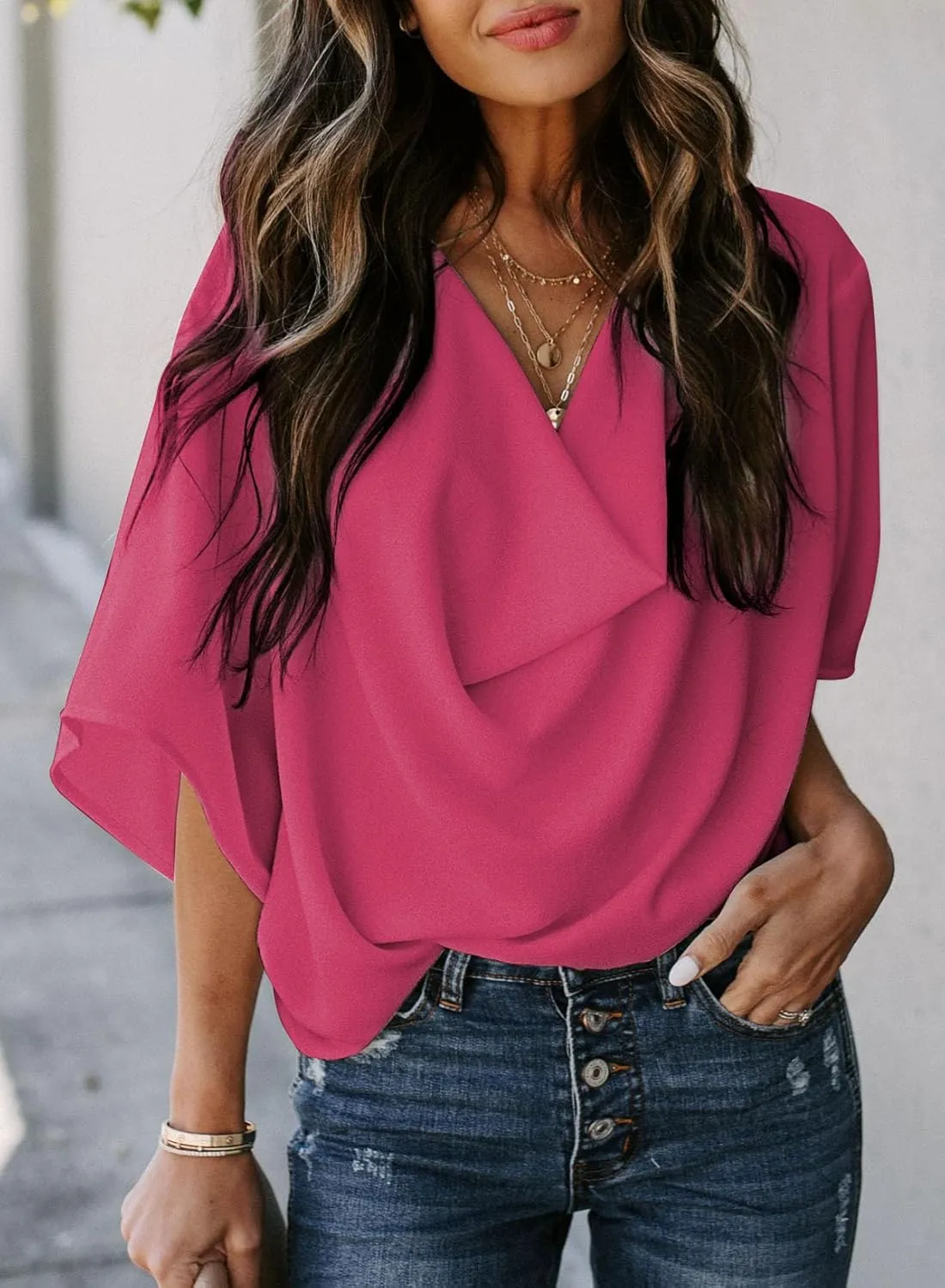 Dokotoo Womens Blouses and Tops Short Sleeve Chiffon Shirts and Tops