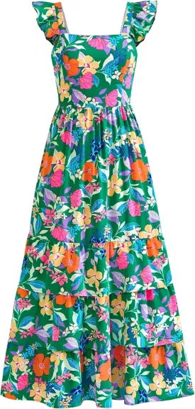 dowerme Summer Dresses for Women 2025 Casual Ruffle Smocked Tiered A-Line Boho Floral Maxi Beach Sun Dress with Pockets