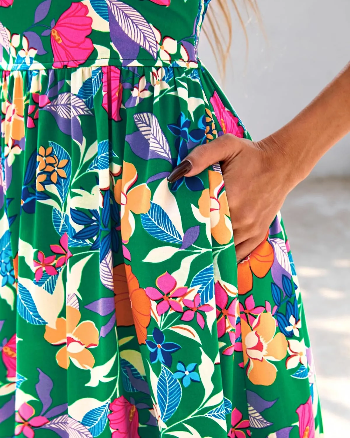 dowerme Summer Dresses for Women 2025 Casual Ruffle Smocked Tiered A-Line Boho Floral Maxi Beach Sun Dress with Pockets