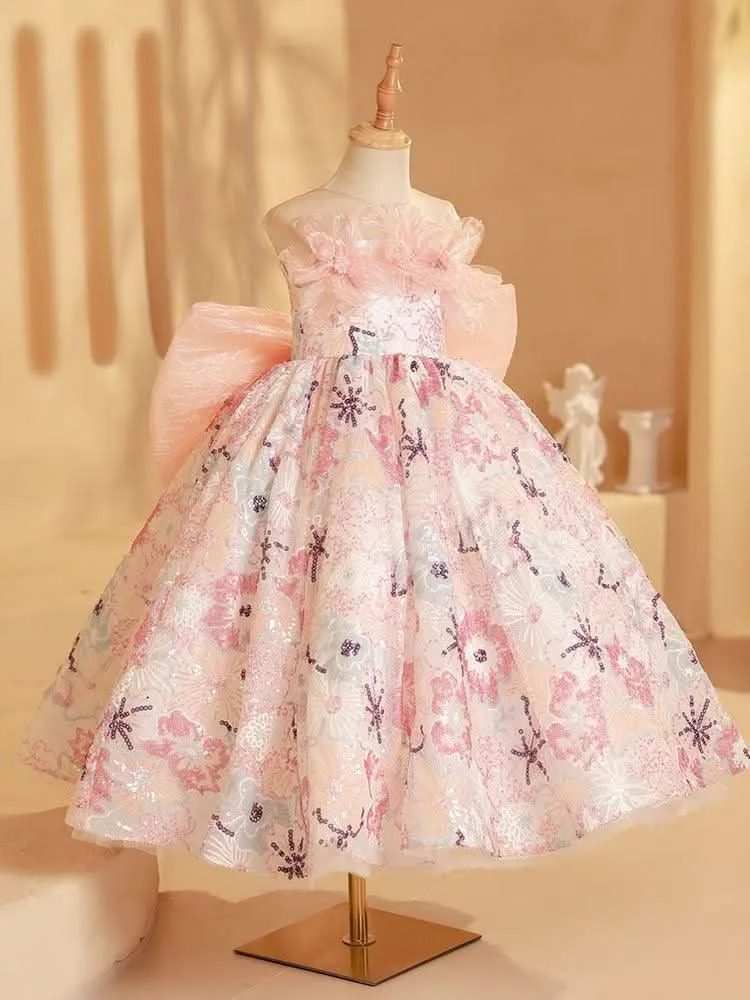 Dreamy Garden Princess Dress Embroidered Floral Ball Gown Sweet Bow Princess Gown