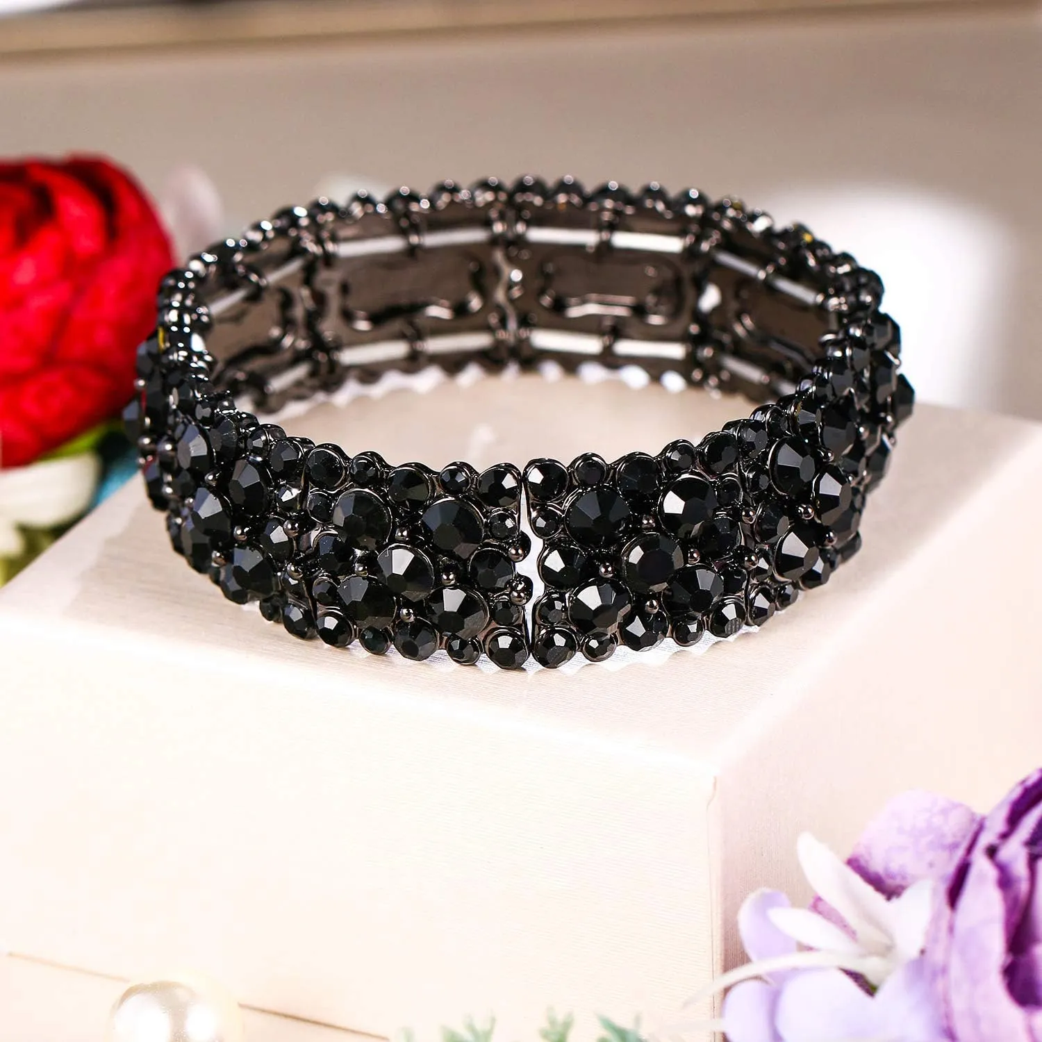 EVER FAITH Women's Round Austrian Crystal Elegant Bridal Stretch Bracelet