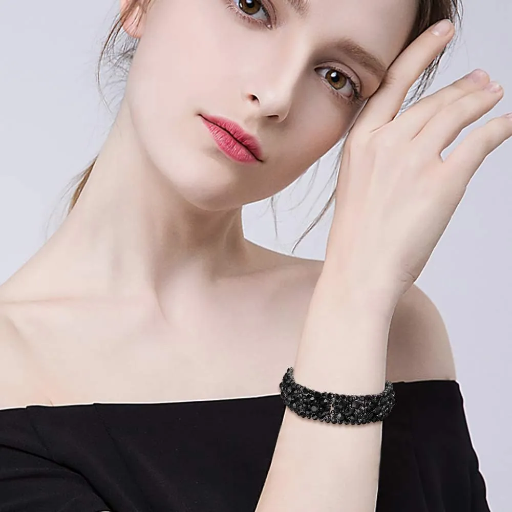 EVER FAITH Women's Round Austrian Crystal Elegant Bridal Stretch Bracelet