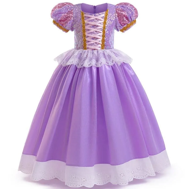 Fairy Tale Party Dress Girl's sequined bubble sleeve princess dress Enchanting Purple Princess Dress Set