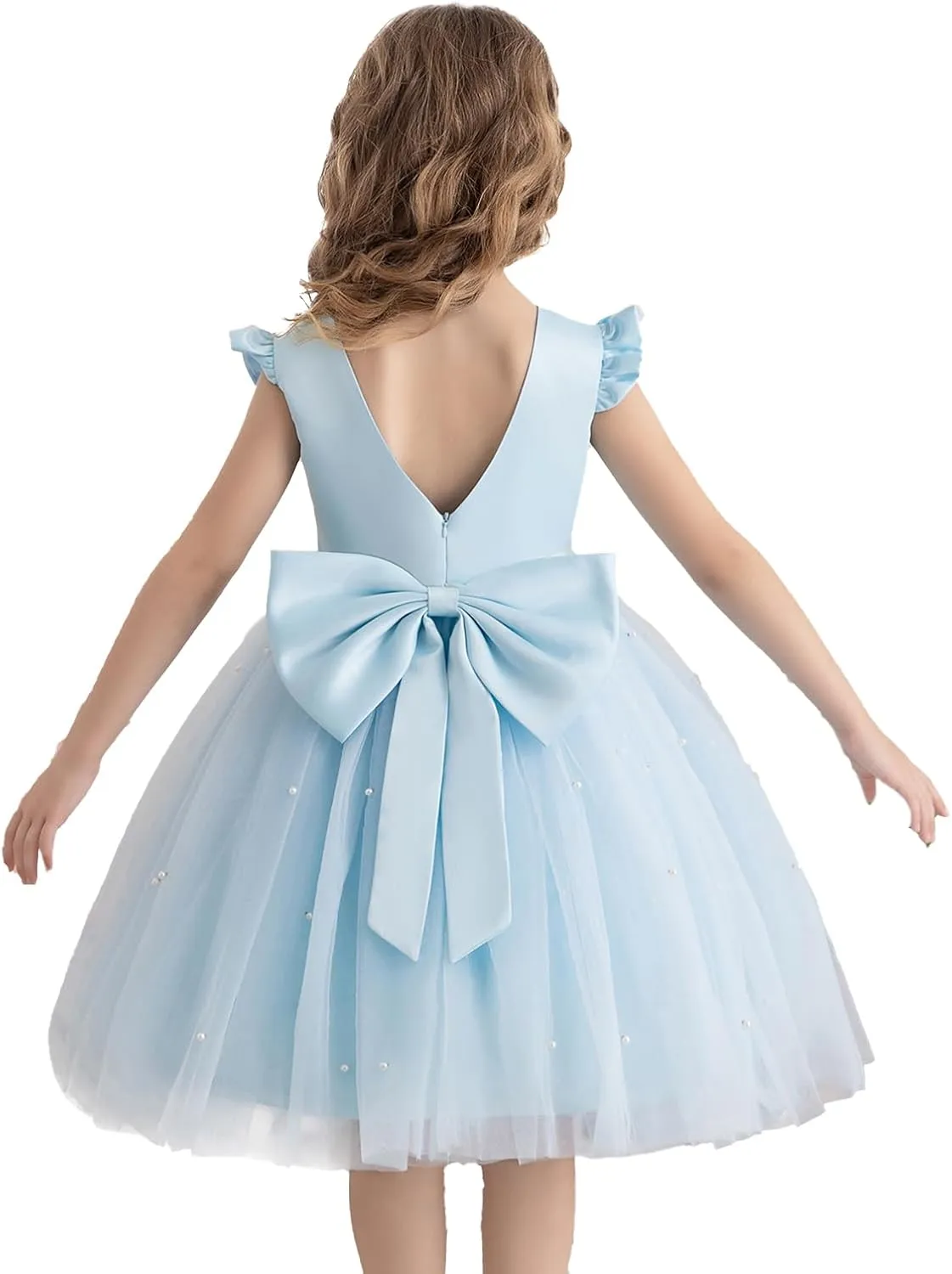 Flower Girl Dress Wedding Guest Ruffle Tulle Satin Party Birthday Princess Pageant Gown Kids Knee Length