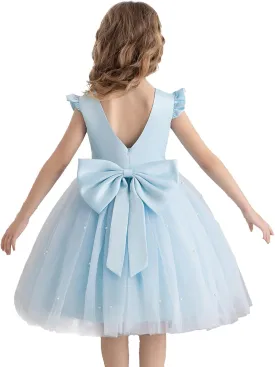 Flower Girl Dress Wedding Guest Ruffle Tulle Satin Party Birthday Princess Pageant Gown Kids Knee Length