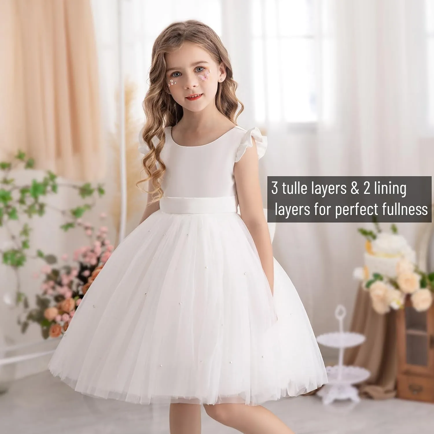 Flower Girl Dress Wedding Guest Ruffle Tulle Satin Party Birthday Princess Pageant Gown Kids Knee Length