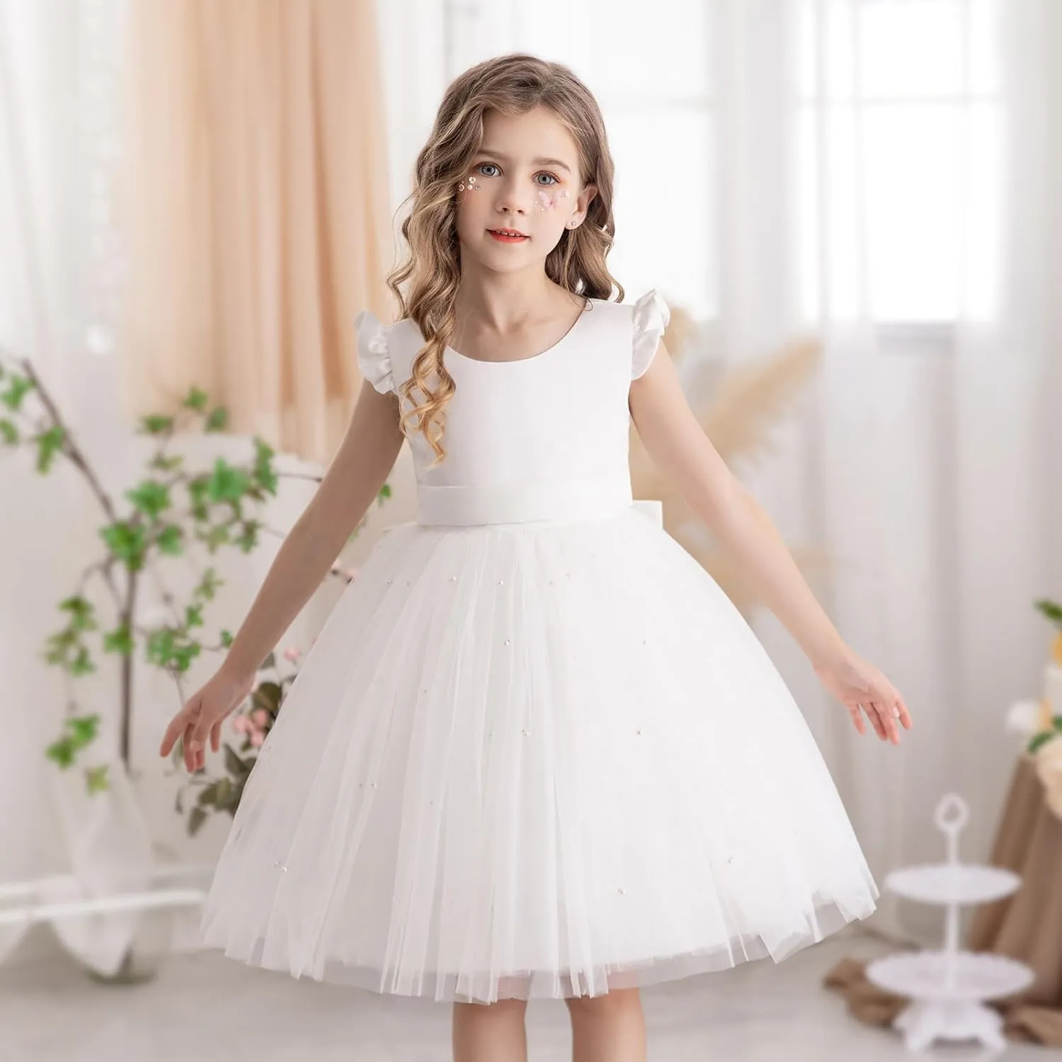 Flower Girl Dress Wedding Guest Ruffle Tulle Satin Party Birthday Princess Pageant Gown Kids Knee Length