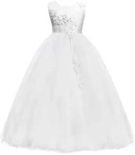 Girls Princess Tulle Lace Flower Pageant Dress Puffy Floor Length Wedding Bridesmaid Dress Party Tutu Maxi Gown