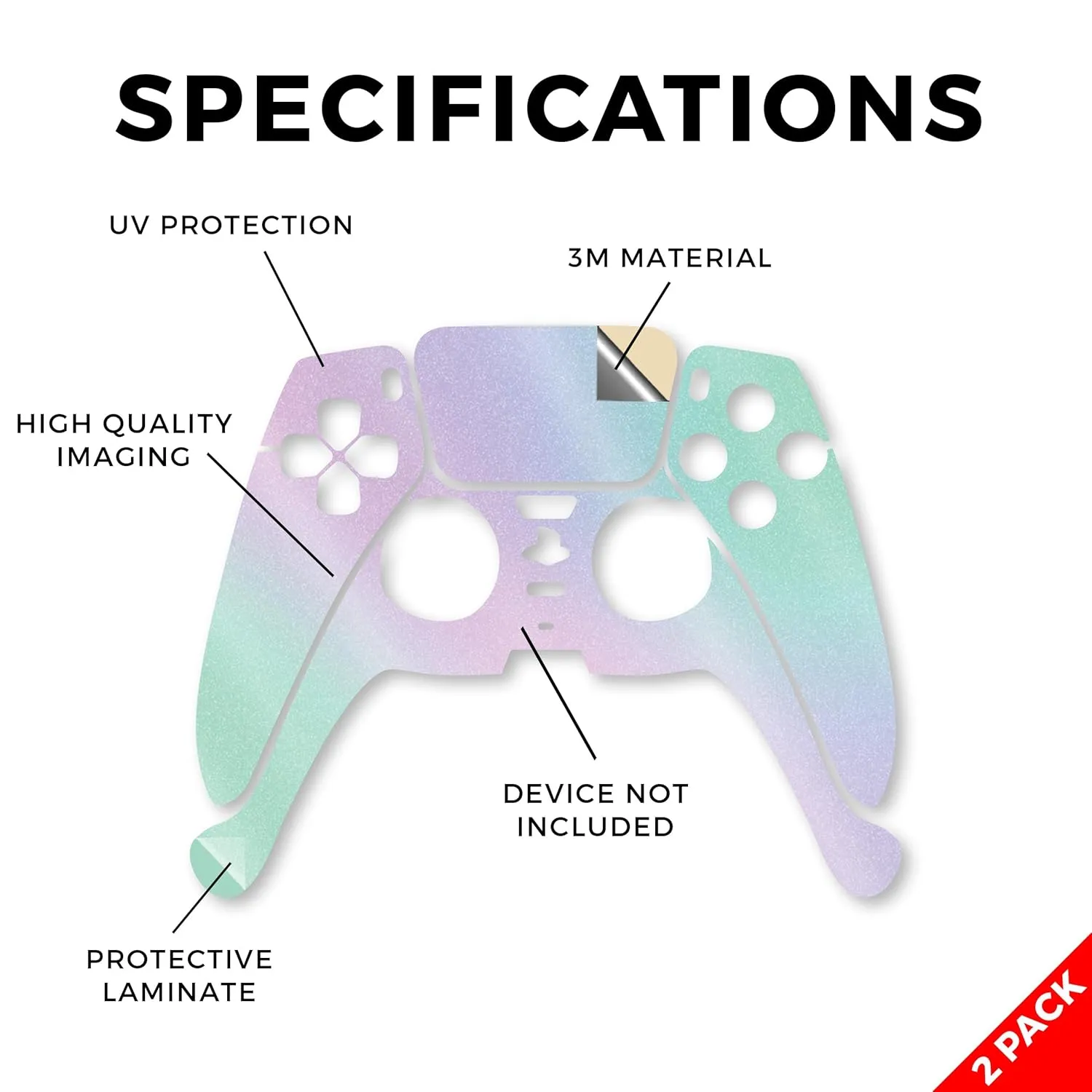Glossy Glitter Skin Compatible with PlayStation 5 PS5 Controller (2 Pack) - Cotton Candy - Premium 3M Vinyl Protective Wrap Decal Cover - Easy to Apply | Crafted in The USA by MightySkins