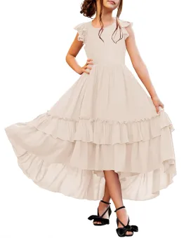 HOSIKA Girls Lace Boho Flower Girl Dress Ruffle Sleeve A-Line Formal Dresses for Wedding Party 6-12 Years