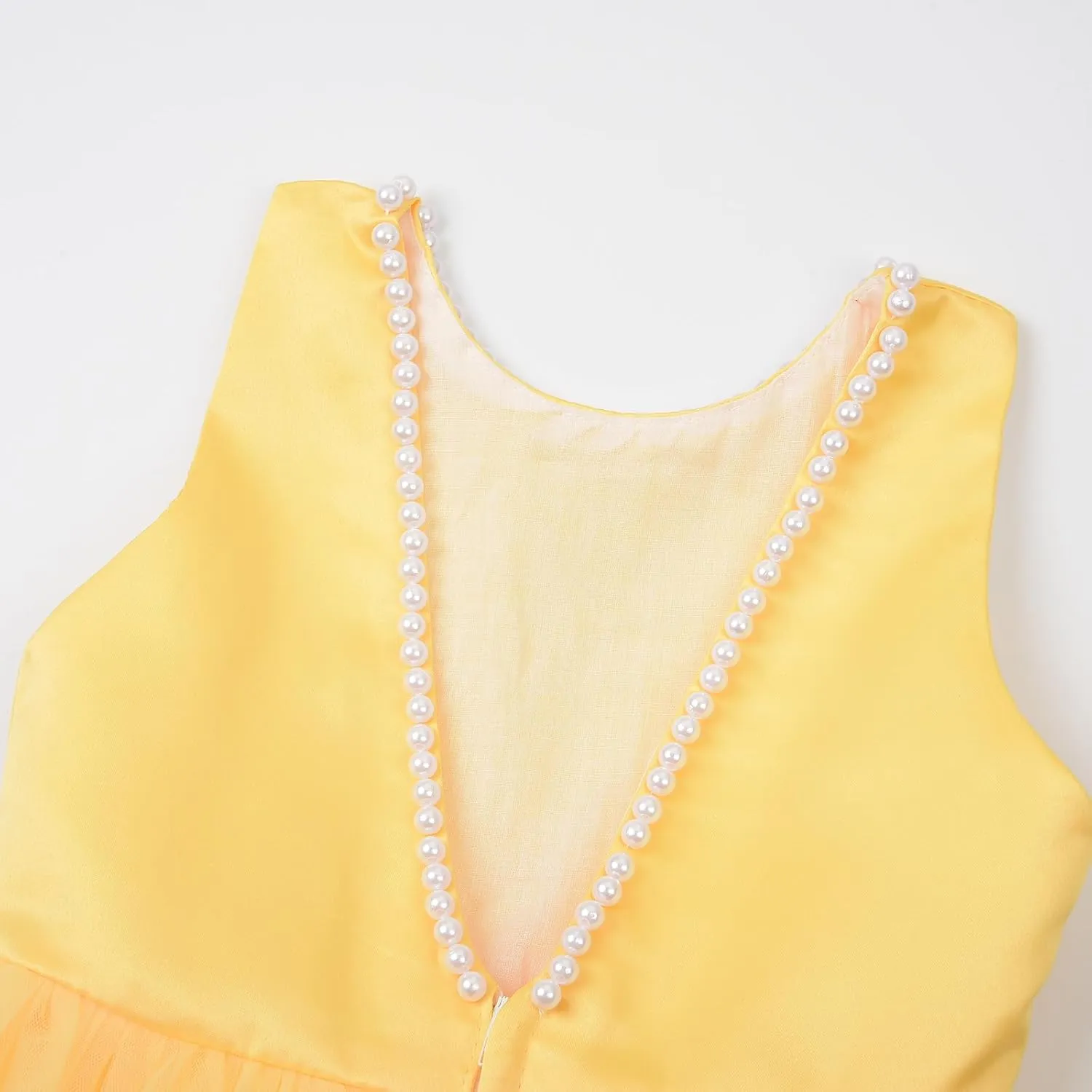 JerrisApparel Flower Girl Dress Sleeveless Tulle Skirt Pearl Trim Back Bow Wedding Party Gown