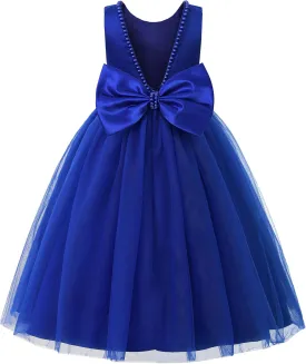 JerrisApparel Flower Girl Dress Sleeveless Tulle Skirt Pearl Trim Back Bow Wedding Party Gown