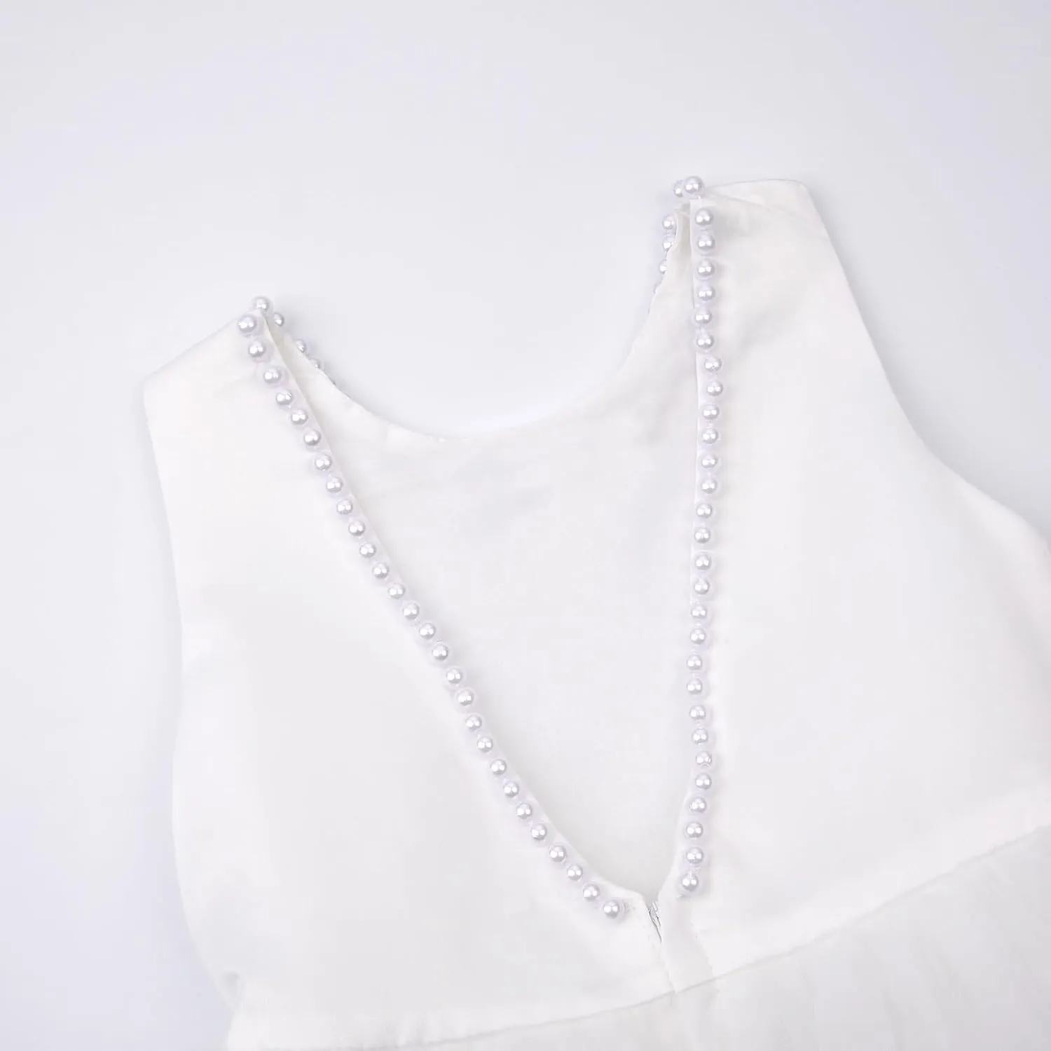 JerrisApparel Flower Girl Dress Sleeveless Tulle Skirt Pearl Trim Back Bow Wedding Party Gown
