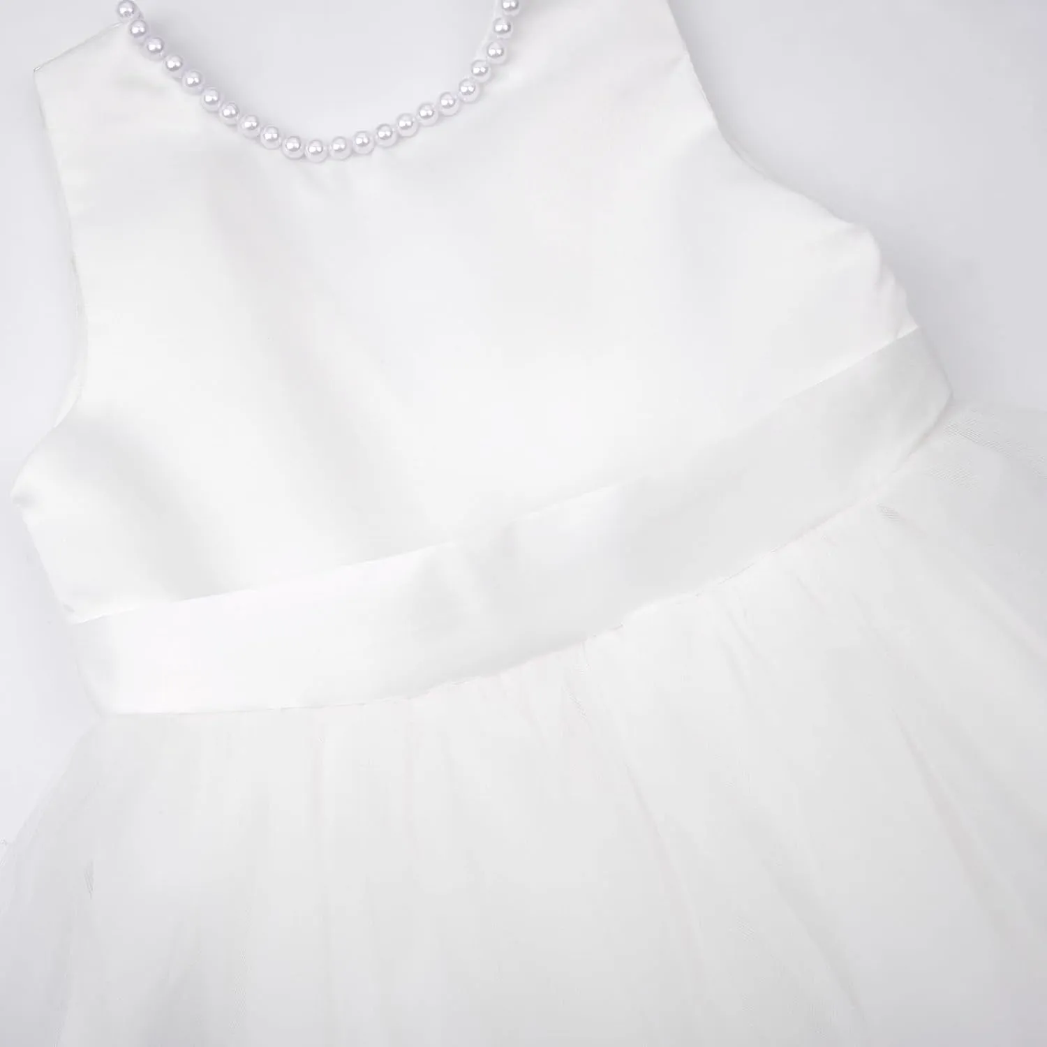 JerrisApparel Flower Girl Dress Sleeveless Tulle Skirt Pearl Trim Back Bow Wedding Party Gown