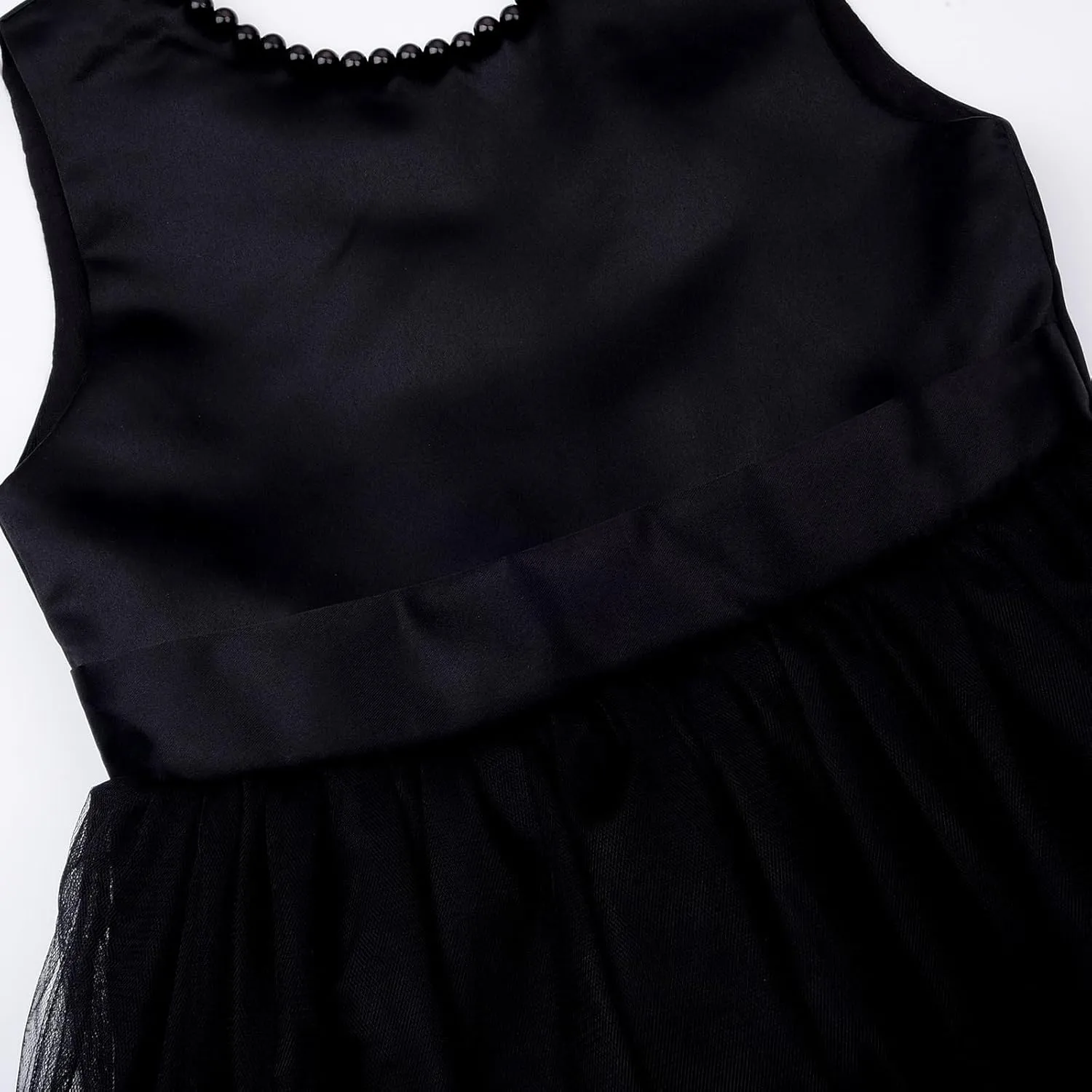 JerrisApparel Flower Girl Dress Sleeveless Tulle Skirt Pearl Trim Back Bow Wedding Party Gown