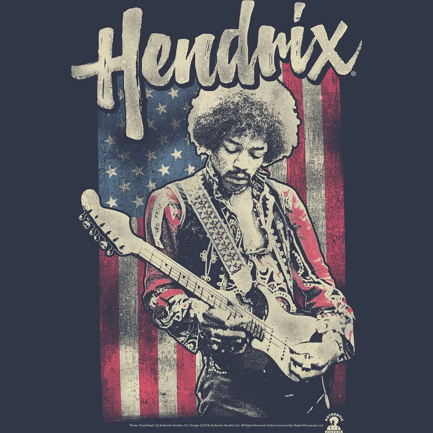 Jimi Hendrix 1960's Psychedelic Musical Icon USA Flag Distressed T-Shirt Tee