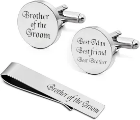 JUOOE Personalized Cuff Links for Men Tie Clip Set - Father of the Bride/Groom Gift - Wedding Jewelry Cufflinks Groomsmen Gifts Keepsake Gift for Dad