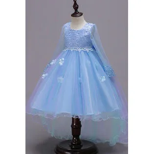 Ketty More Kids Girls High Neck Embroidered Top Flower Lace Dress-KGDC1279