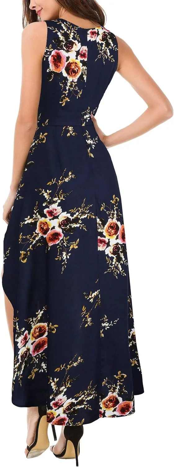 Kormei Womens Sleeveless Scoop Neck Floral Rayon Party Split Maxi Romper Dress
