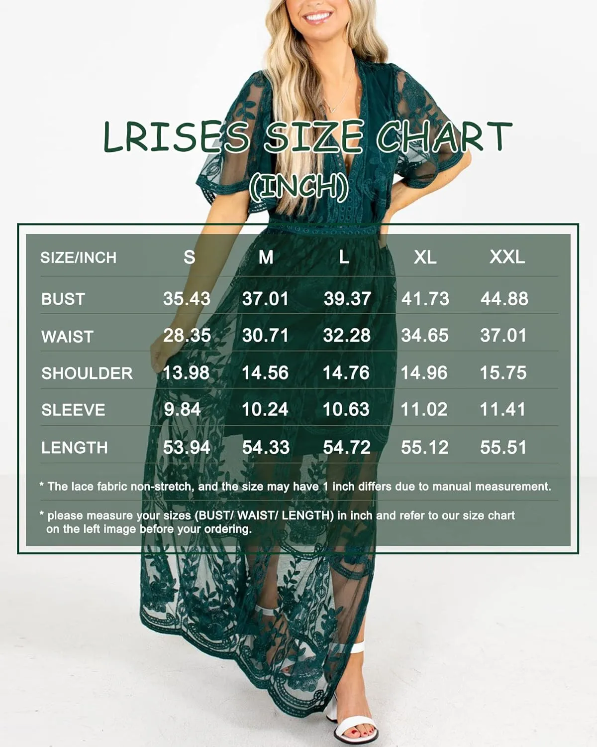 LRISES Womens V Neck Floral Embroidered Lace Wedding Maxi Dress Boho Short Sleeve Slit Bridesmaid Evening Party Dresses