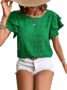 Milumia Women's Layer Ruffle Butterfly Sleeve Top Casual Summer Crewneck Blouse