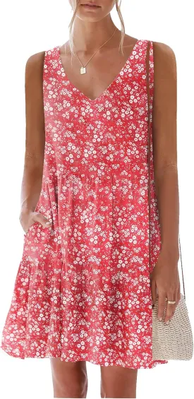 nclook Womens 2025 Summer Casual Dress Sweet Cute V Neck Sleeveless Mini Dresses with Pockets