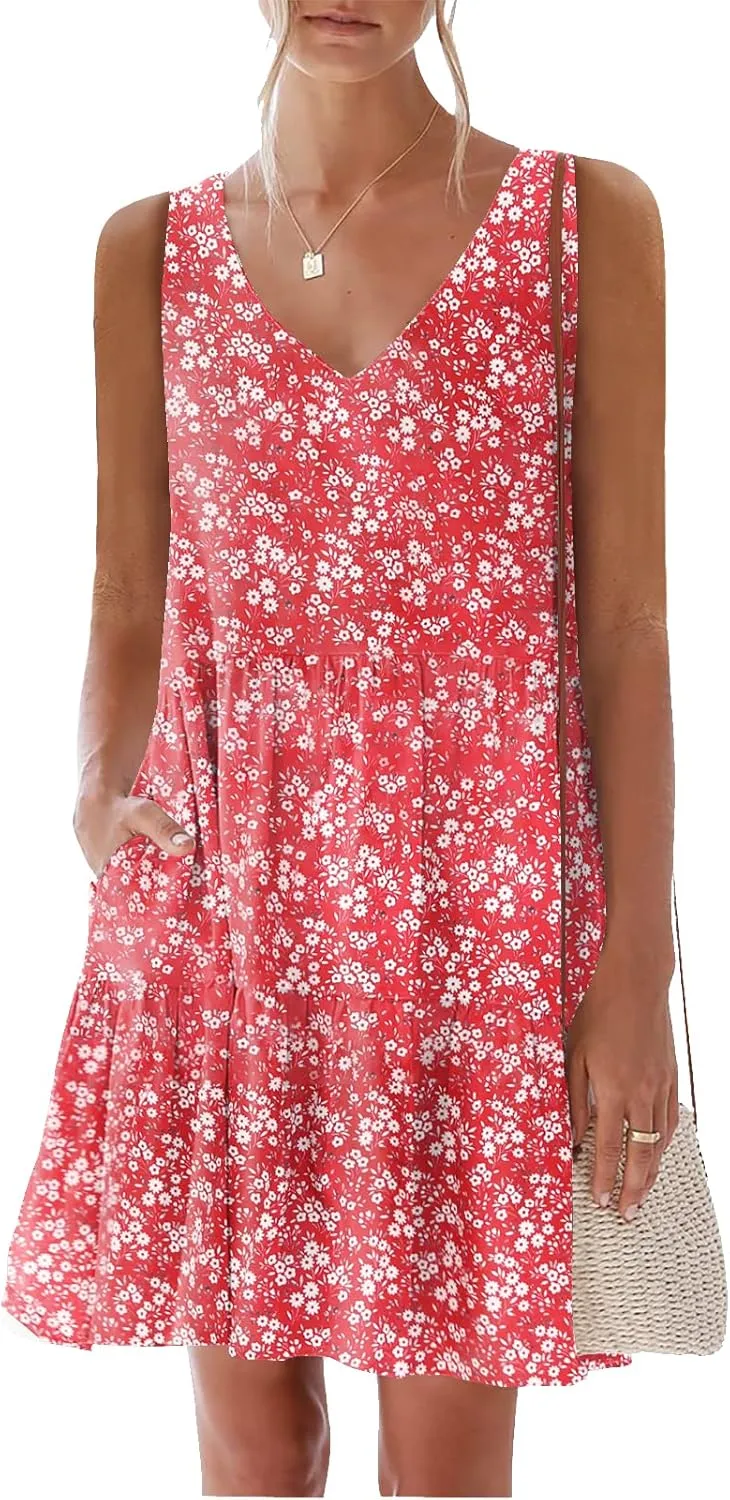 nclook Womens 2025 Summer Casual Dress Sweet Cute V Neck Sleeveless Mini Dresses with Pockets