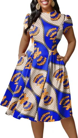 Runwind Plus Size Dresses for Curvy Women Fit and Flared Dress Casual Wedding Guest Crew Neck Short Sleeve A-Line Dress