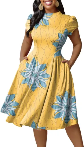 Runwind Plus Size Dresses for Curvy Women Fit and Flared Dress Casual Wedding Guest Crew Neck Short Sleeve A-Line Dress