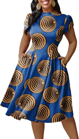 Runwind Plus Size Dresses for Curvy Women Fit and Flared Dress Casual Wedding Guest Crew Neck Short Sleeve A-Line Dress