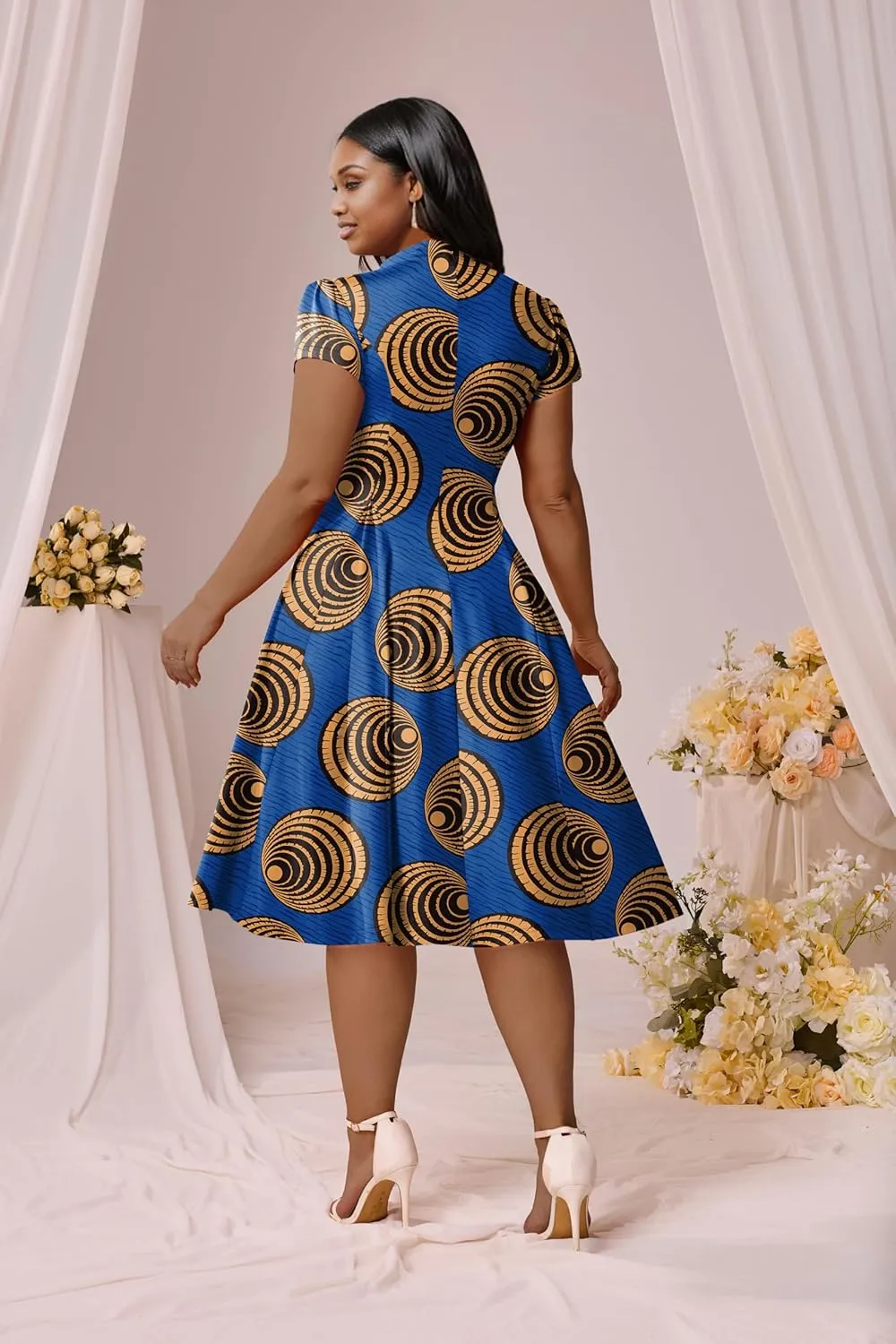Runwind Plus Size Dresses for Curvy Women Fit and Flared Dress Casual Wedding Guest Crew Neck Short Sleeve A-Line Dress
