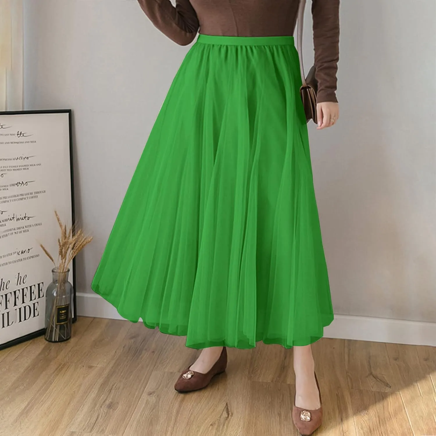 SANGTREE Women's Tutu Tulle A-Line Layered Mesh Midi Skirt, US XS - US 2XL