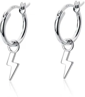 Small Lightning Bolt Dangle Hoop Earrings for Women Girls Sterling Silver Dipped Huggie Personalized Drop Clip Hypoallergenic Stud Delicate Charm Punk Fashion Jewelry Chic Silver-Tone