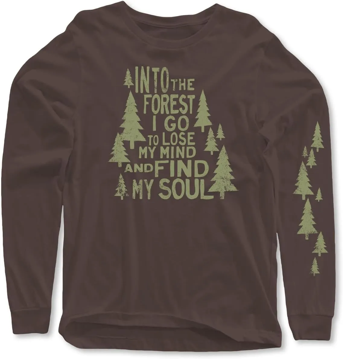 Soul Flower Unisex Into The Forest Organic Cotton Long Sleeve T-Shirt, Brown Crew Neck Tee for Men and Women