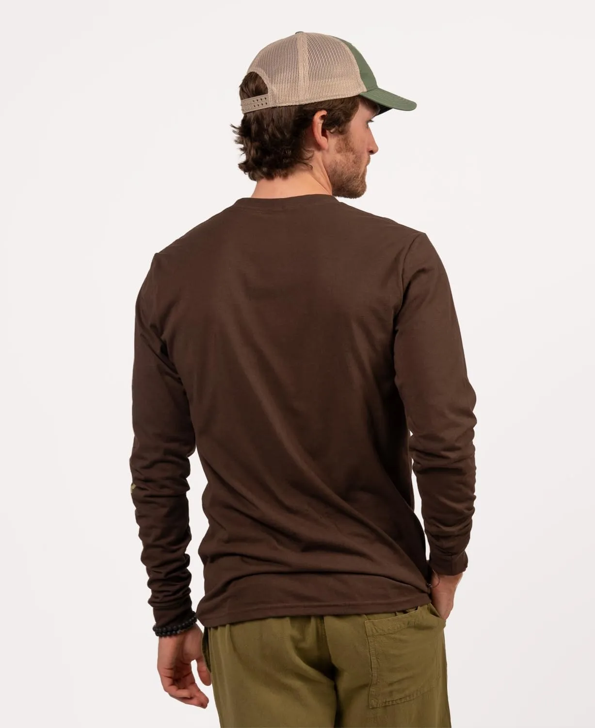 Soul Flower Unisex Into The Forest Organic Cotton Long Sleeve T-Shirt, Brown Crew Neck Tee for Men and Women